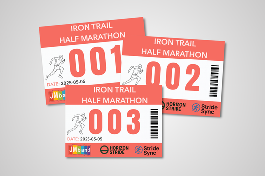 A photo of Bib Numbers with Print from JM Band®. Purchase Race number in A4 size here.
