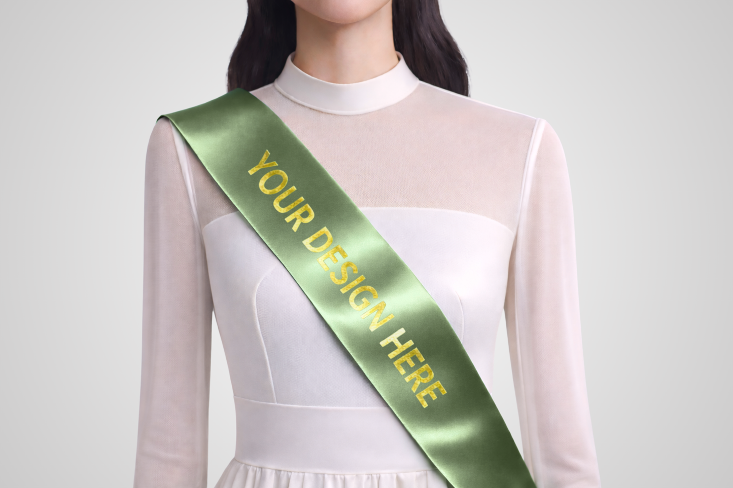 Moss green ECO satin order ribbon with custom design from JM Band®.