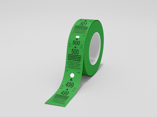 Cloakroom Tickets Roll 500 - Two Parts Tickets JM Band® 1 Green