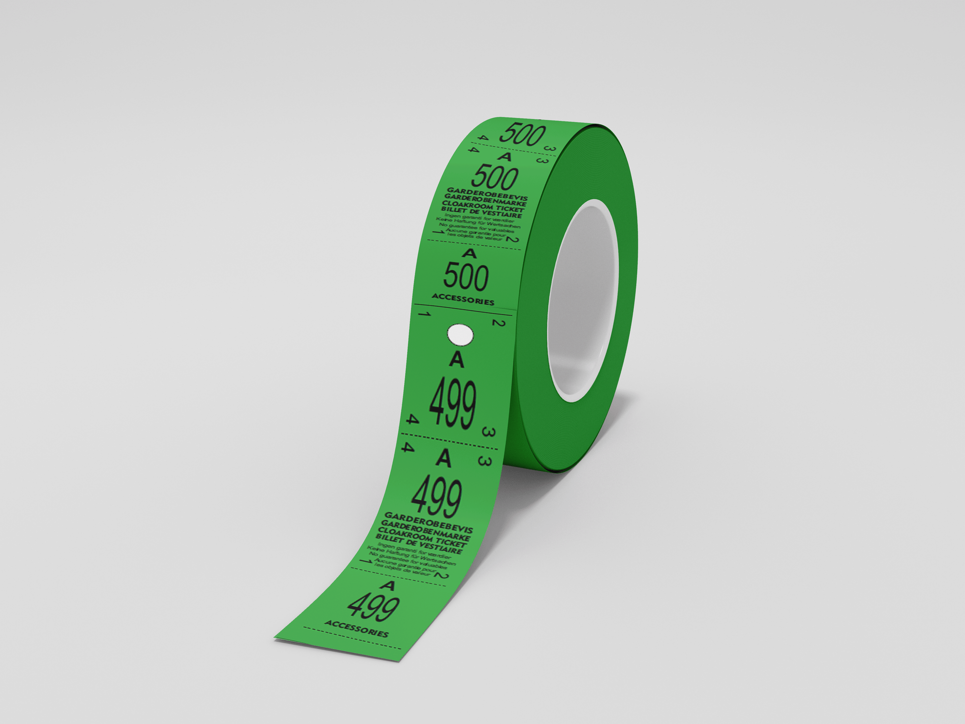 Cloakroom Tickets Roll 500 - Three Parts Tickets JM Band® 1 Green