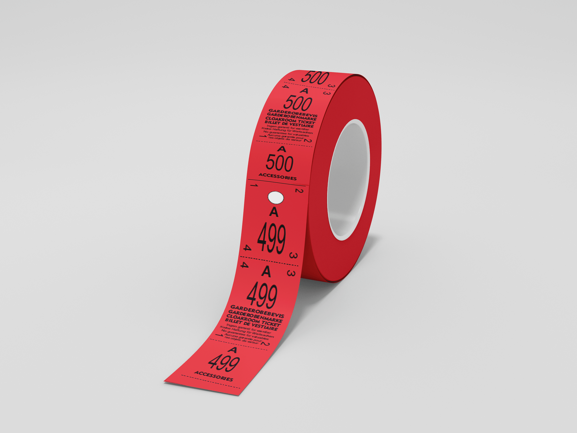 Cloakroom Tickets Roll 500 - Three Parts Tickets JM Band® 1 Red
