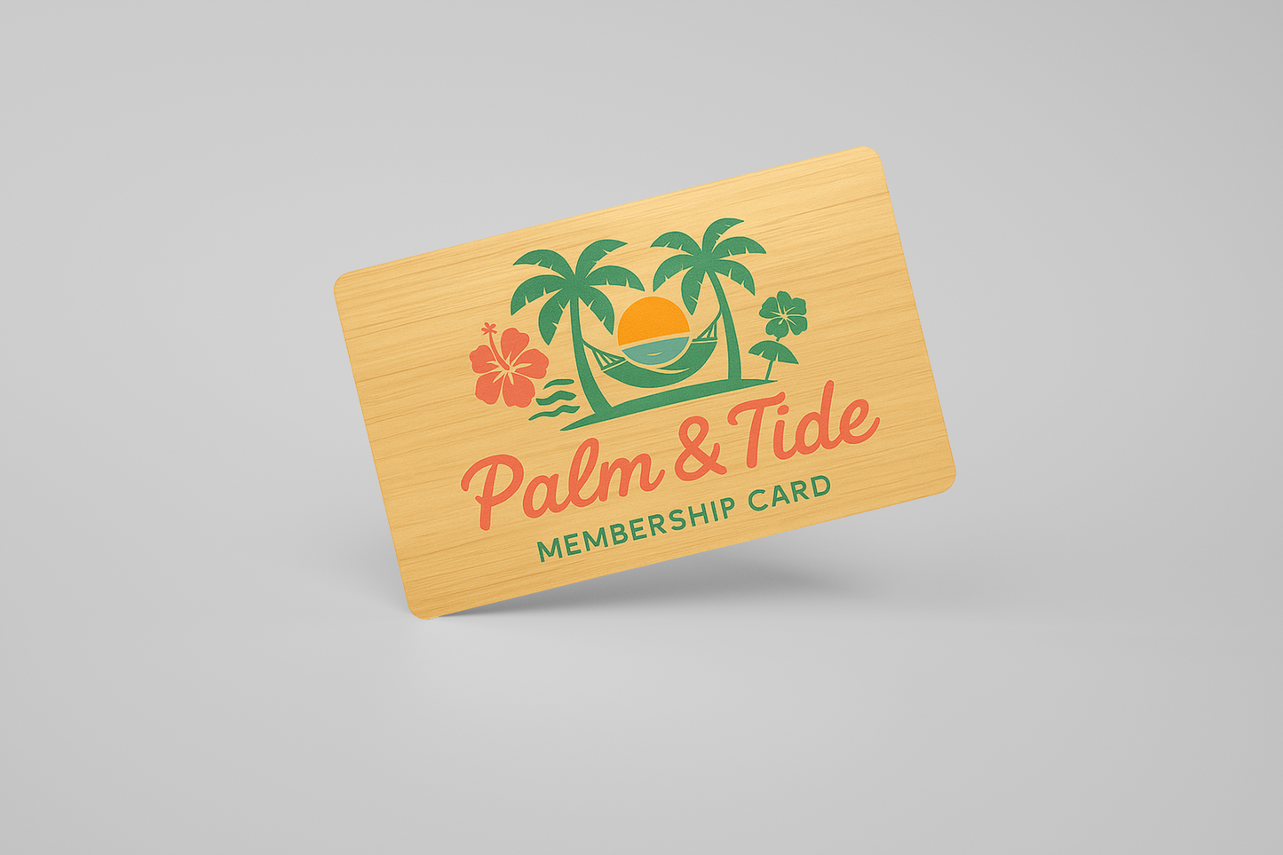 A photo of a wood card with RFID and color print