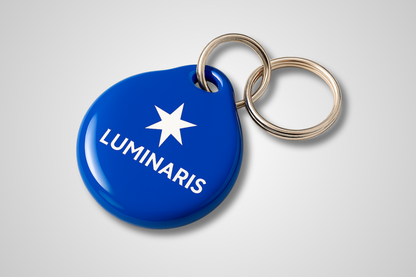 A photo of an RFID key fob with logo