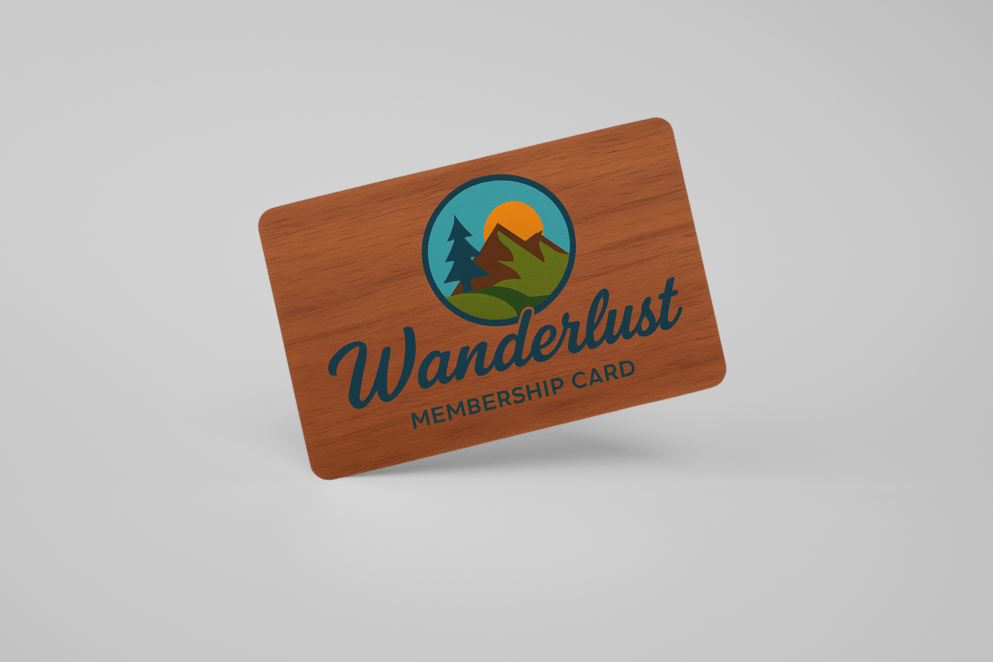 A photo of a dark RFID card in wood with a custom design