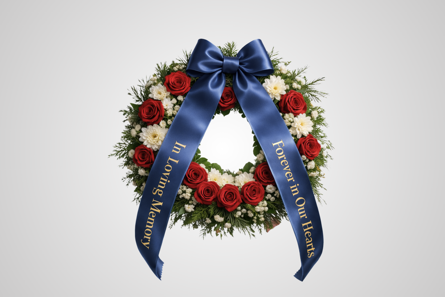 Eco-friendly blue satin bouquet ribbon with custom print from JM Band®.