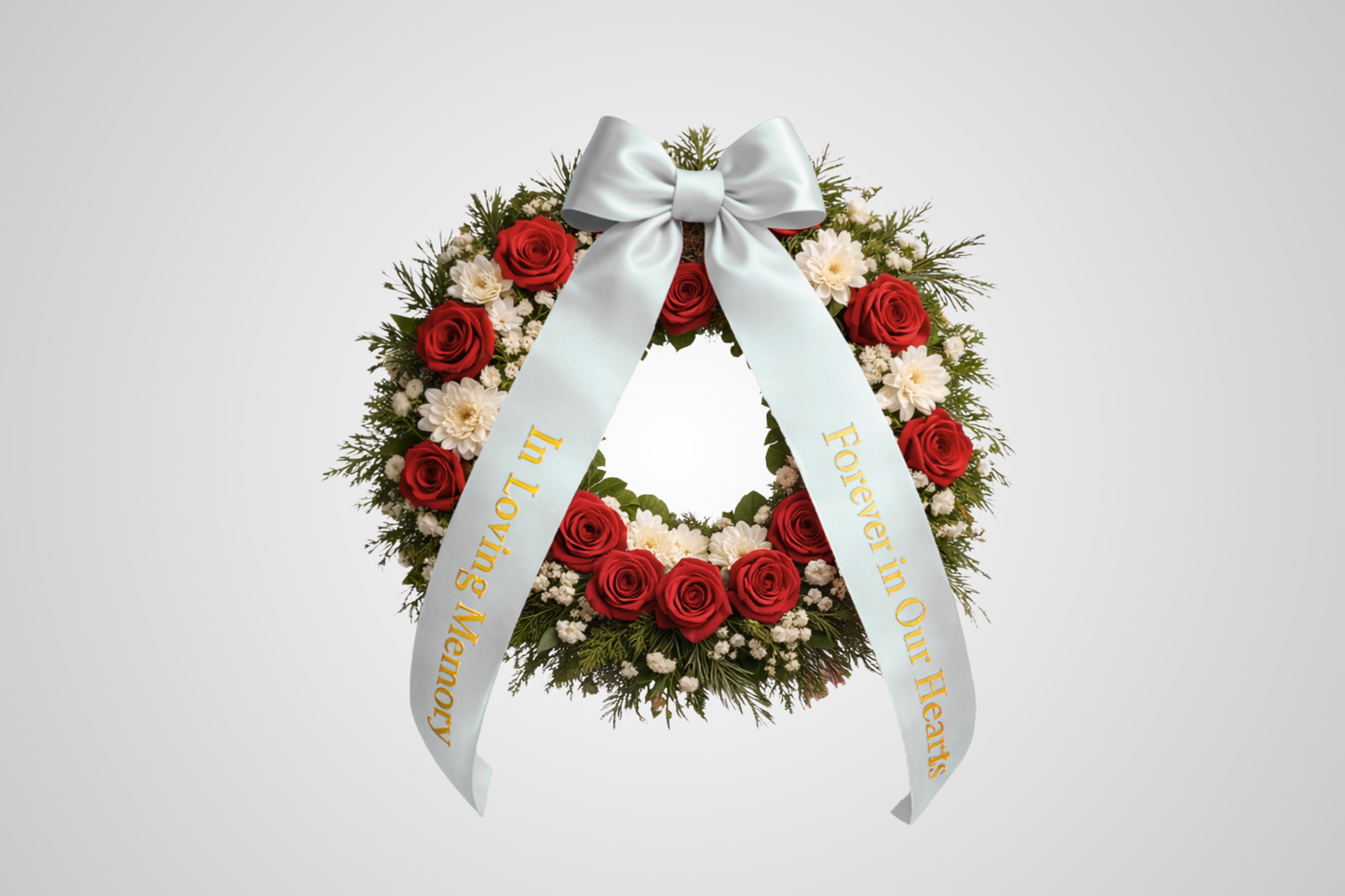 Eco-friendly satin bouquet ribbon with custom design in grey from JM Band®.