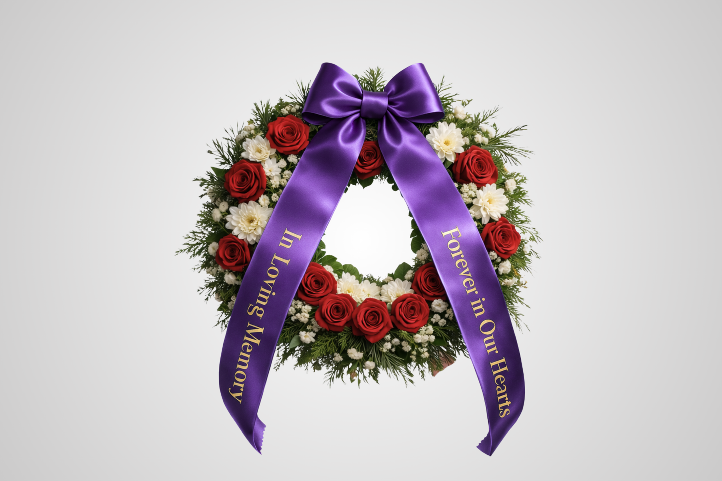 Eco-friendly purple satin bouquet ribbon with custom print from JM Band®.