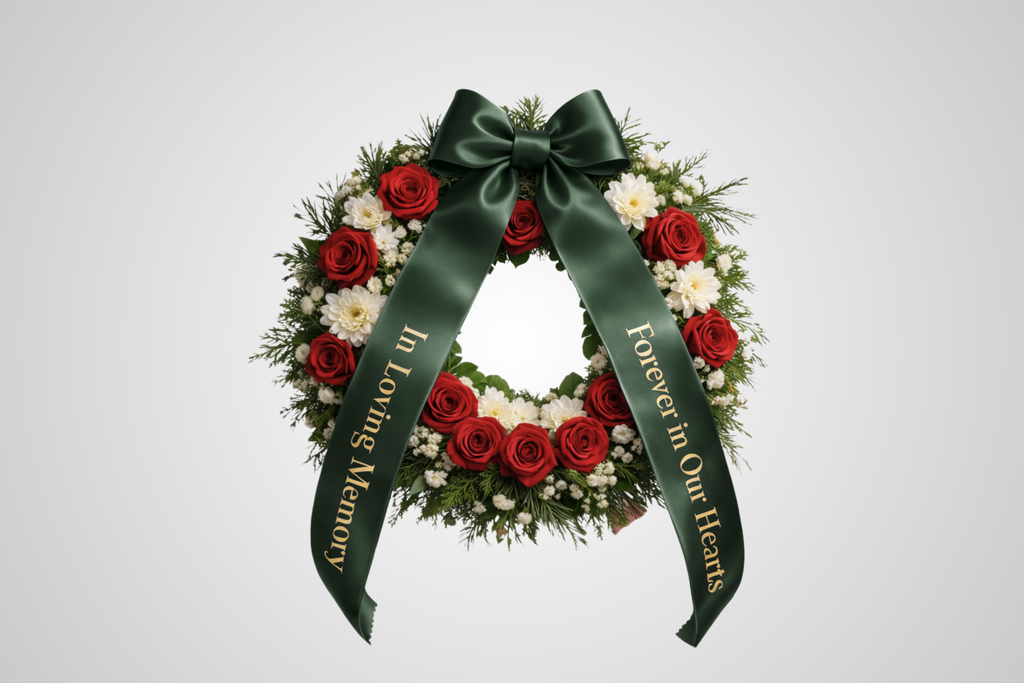 Dark green eco-friendly satin bouquet ribbon with custom print from JM Band®.