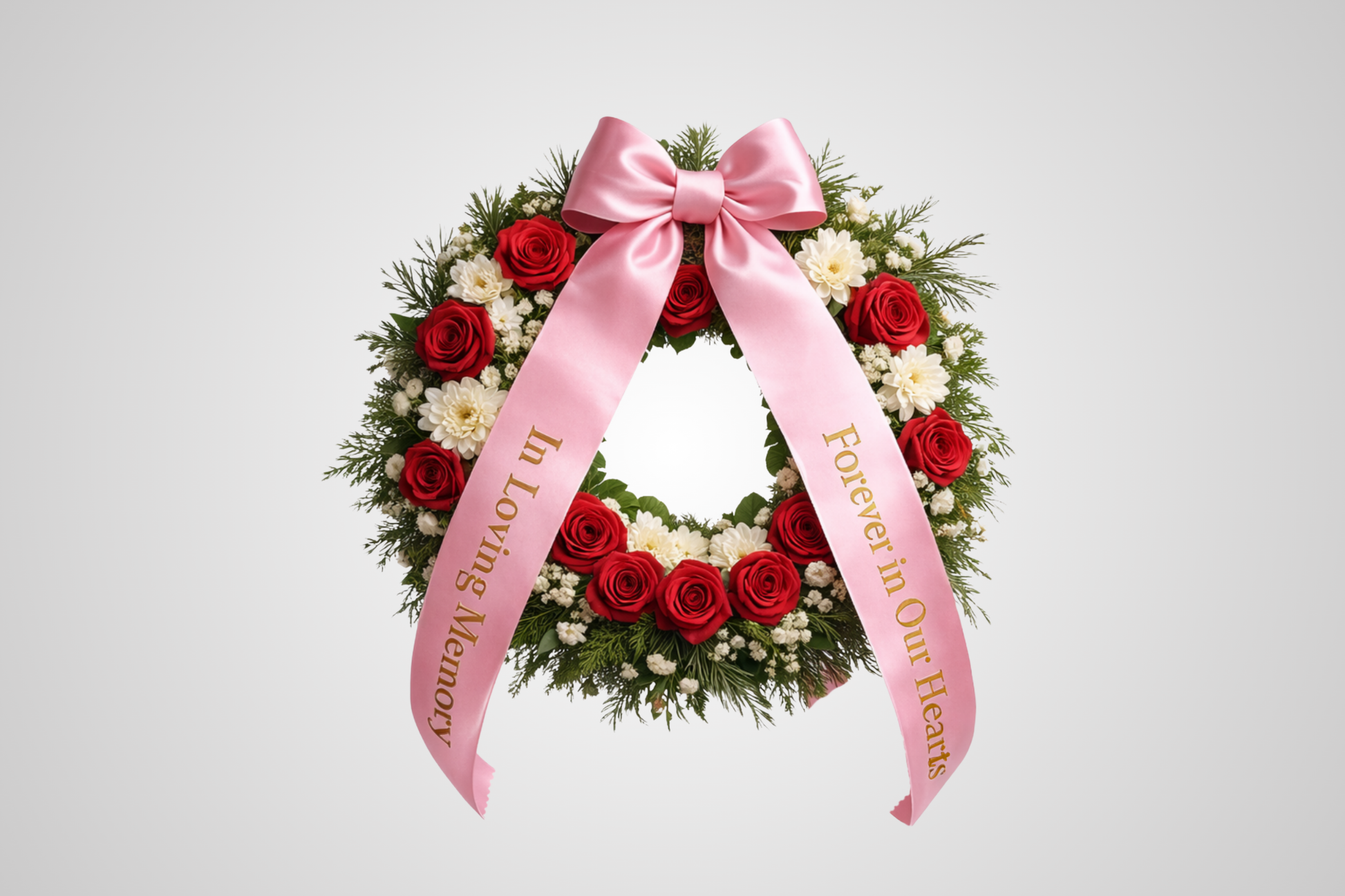 Pink eco-friendly satin print bouquet ribbon with custom design from JM Band®.