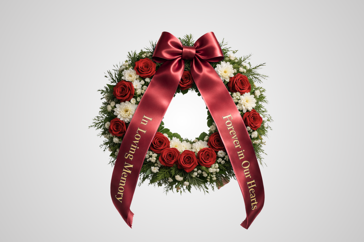 Red eco-friendly satin bouquet ribbon with custom print from JM Band®.