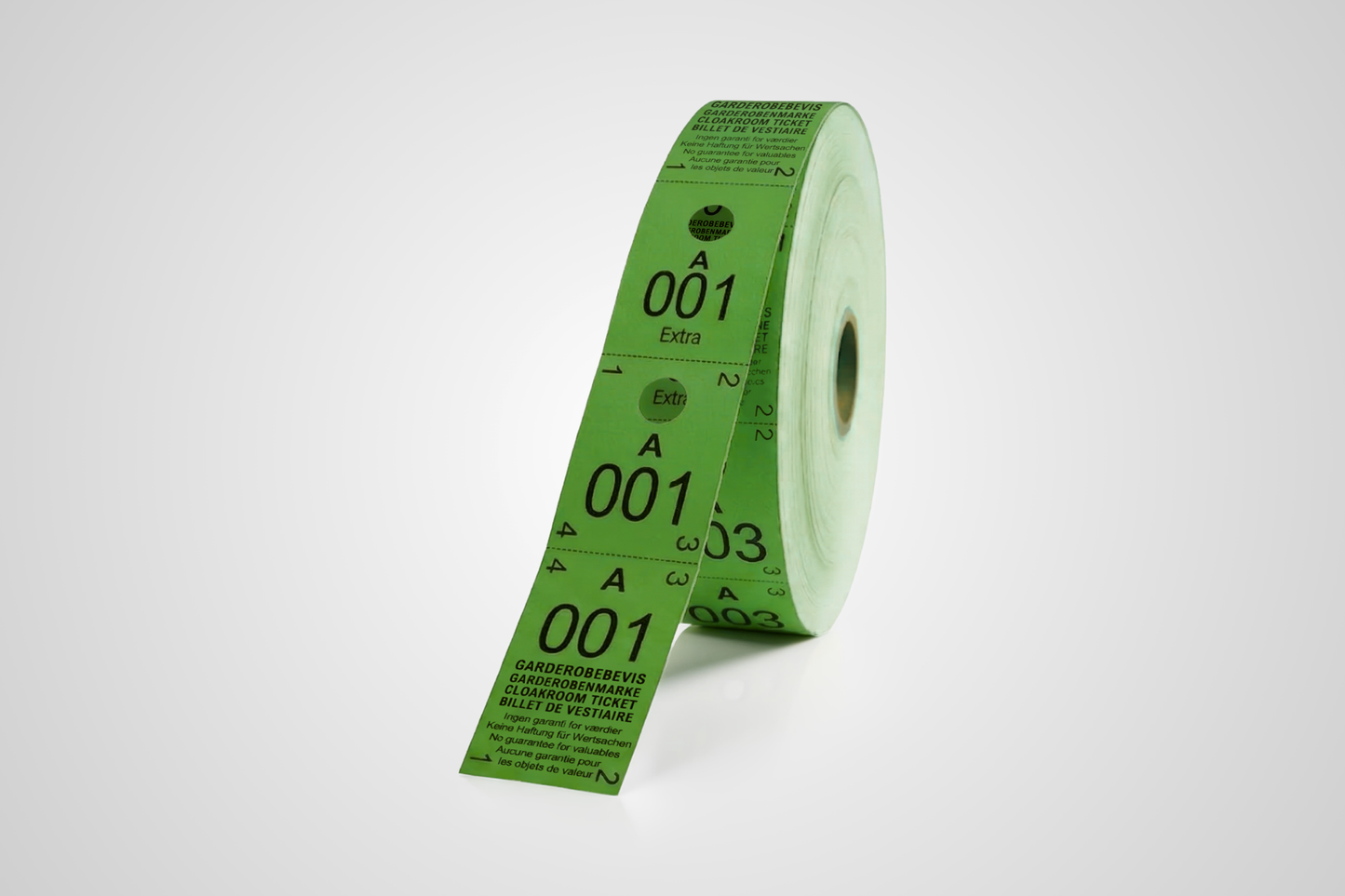Cloakroom tickets 3-parts in green color 500 pieces.