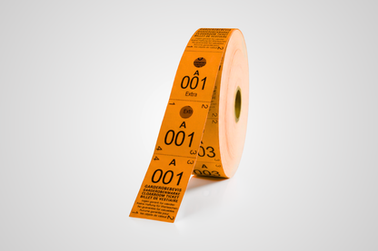 Cloakroom tickets 3-parts in orange color 500 pieces.