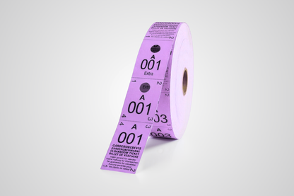 Cloakroom tickets 3-parts in purple color 500 pieces.