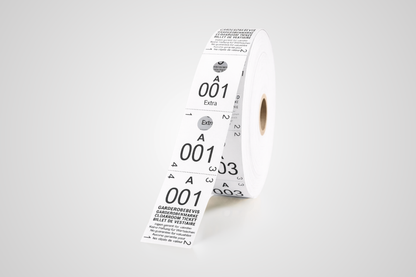 Cloakroom tickets 3-parts in white color 500 pieces.