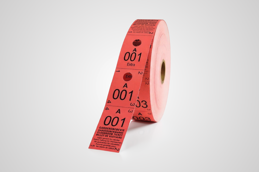 Cloakroom tickets 3-parts in red color 500 pieces.