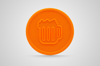 Embossed orange drink token voucher for beer from JM Band®.