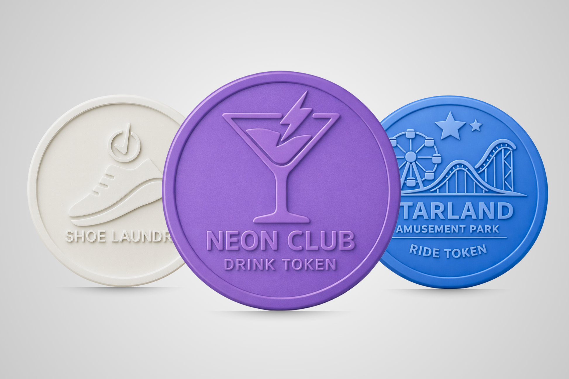 Embossed plastic tokens with logo from JM Band®.