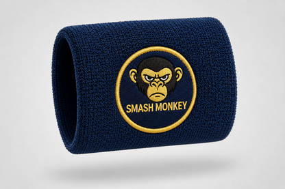 Blue sweatband with embroidered logo and text – sweatband with custom design from JM Band®