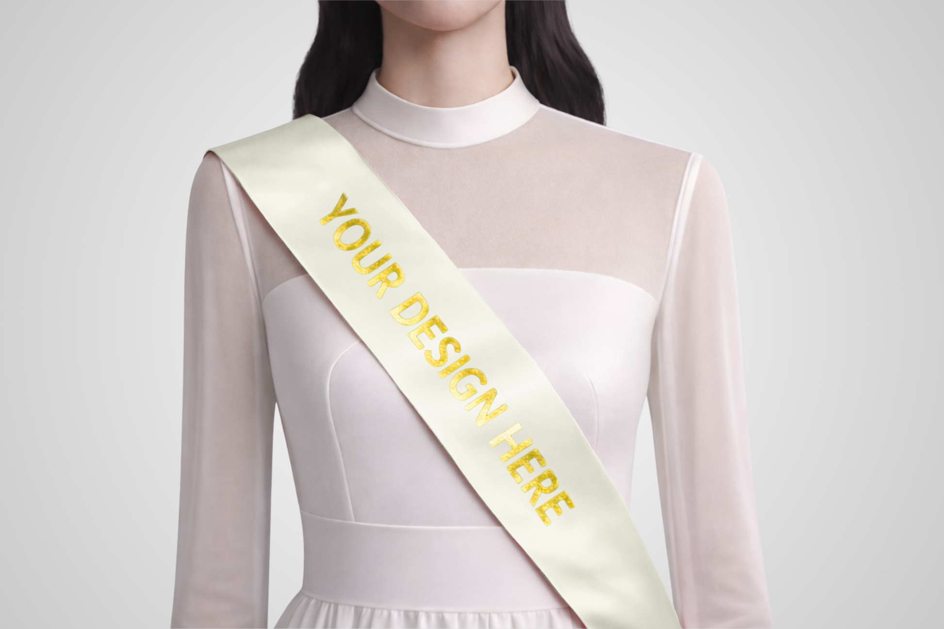 Ivory ECO satin sash with custom design from JM Band®.