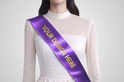 Purple eco satin sash with custom design from JM Band®.