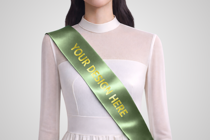 Moss green ECO satin order ribbon with custom design from JM Band®.