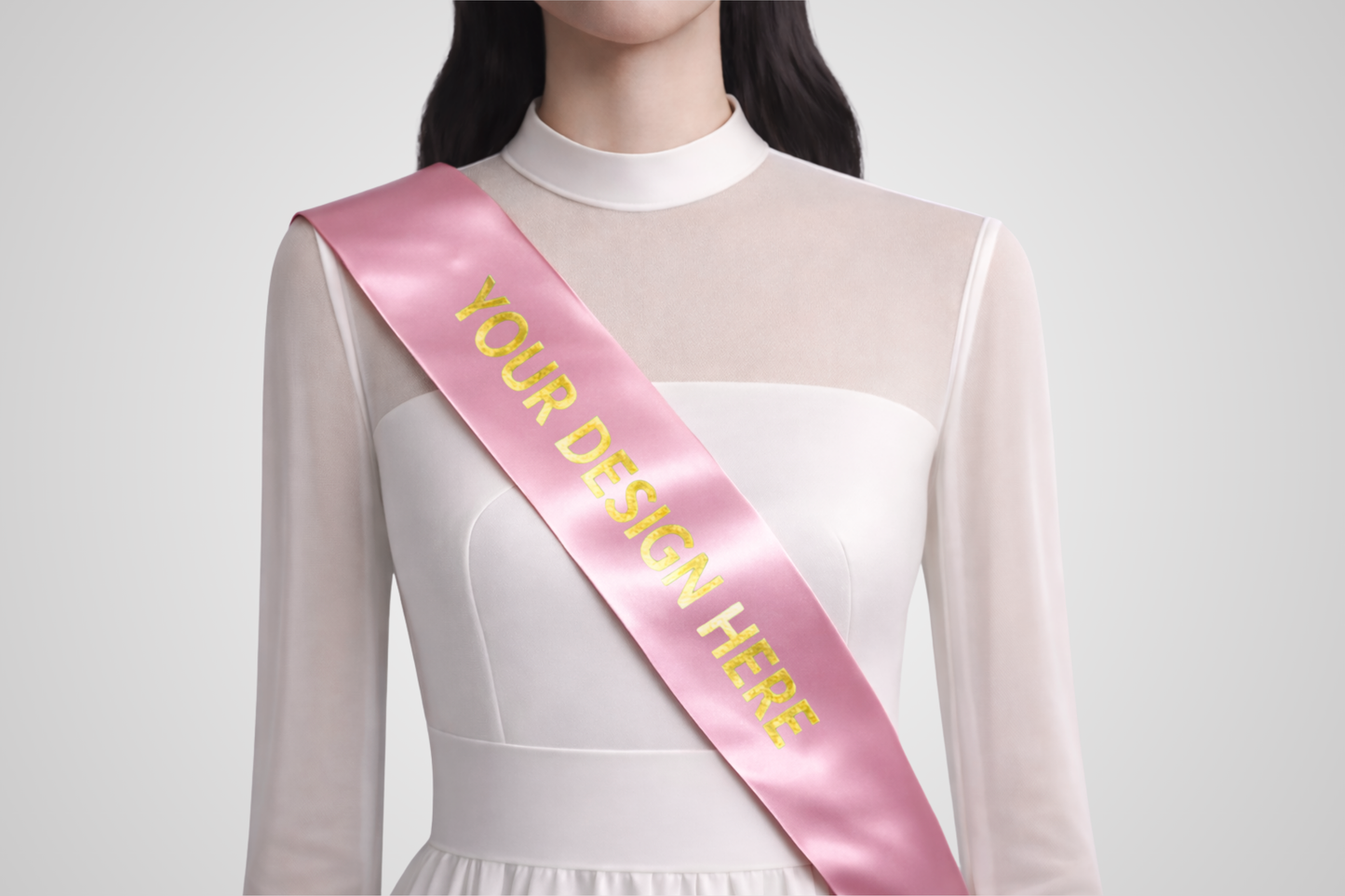 Pink ECO satin sash with custom design from JM Band®.
