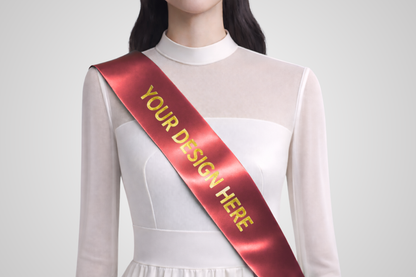 Red eco-satin sash with custom design from JM Band®.