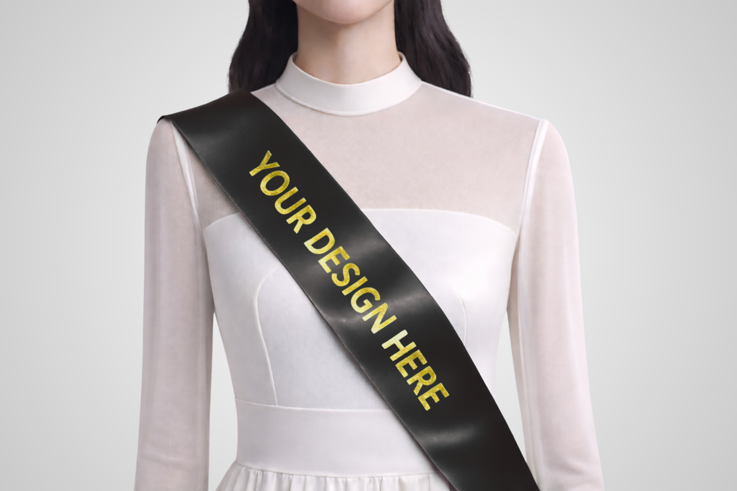 Black eco-friendly satin sash with custom design from JM Band®.