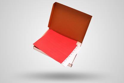 O fotografie cu cutie de brățări din hârtie, 1000 de bucăți - Material simplu de la JM Band®. Cumpărați brățări din hârtie roșii aici.